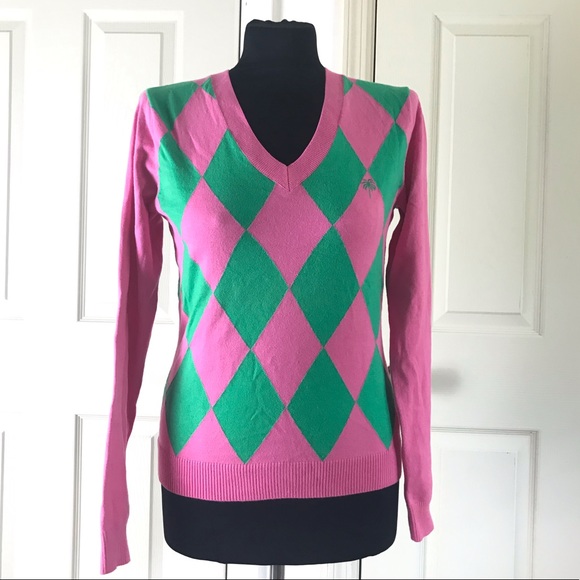 Lilly Pulitzer Sweaters - Lilly Pulitzer Pink/Green Argyle Sweater NWT